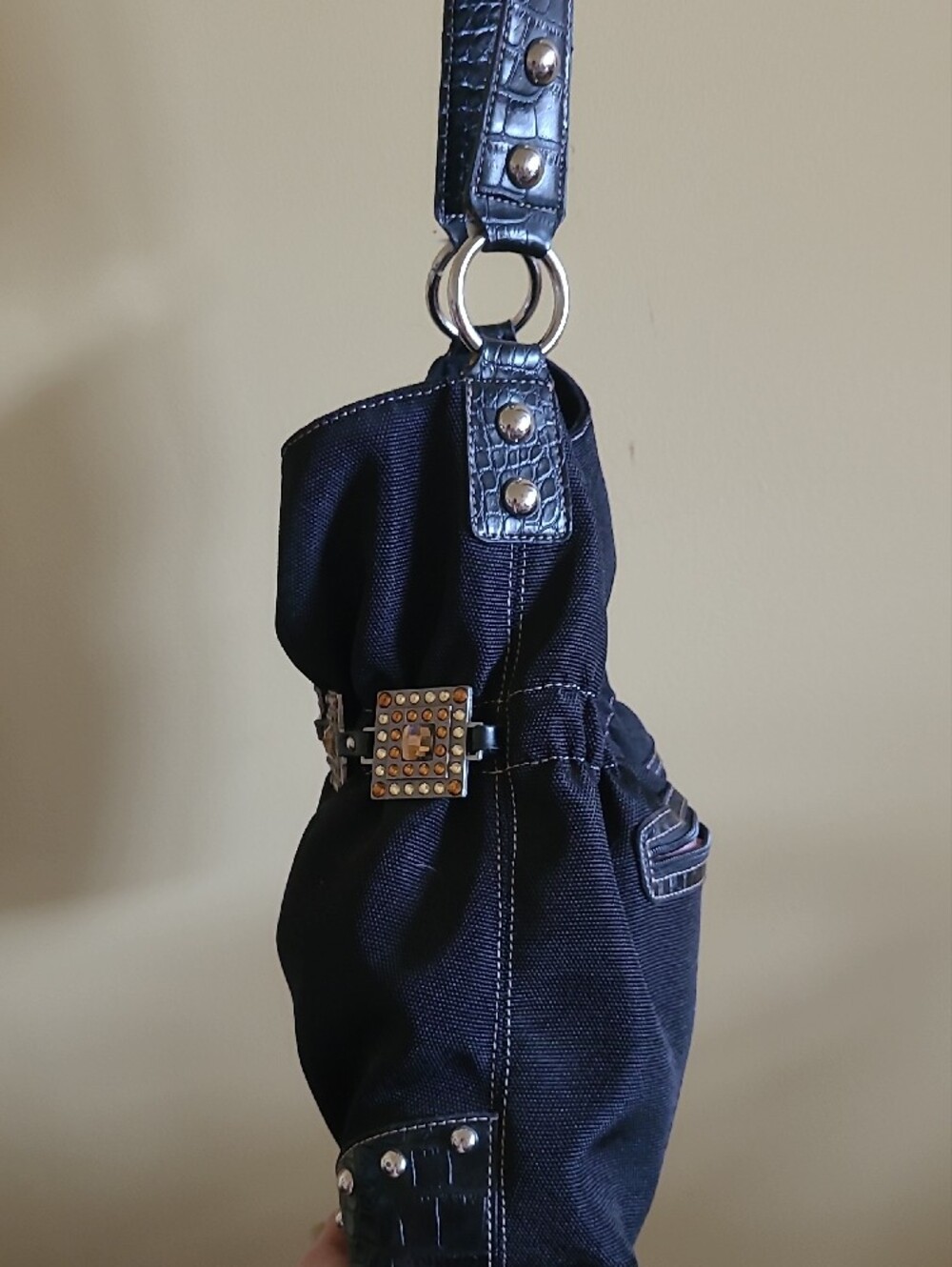 Kathy Van Zeeland Black Studded Square-Accent Shoulder Bag - Picture 2 of 8